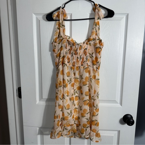 Aqua dress sz small, blush with a lemon pattern, flowy, dainty, feminine - Picture 4 of 11